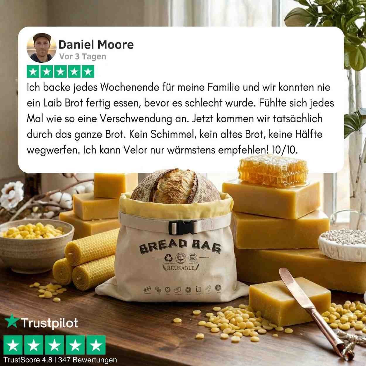 Premium-Brotbeutel aus 100 % Baumwolle und Bienenwachs